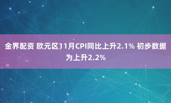 金界配资 欧元区11月CPI同比上升2.1% 初步数据为上升2.2%